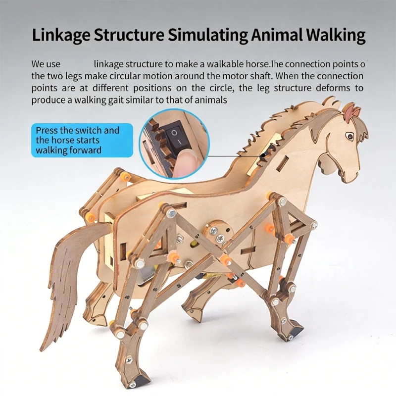 77HD Wooden Mechanical Horse Craft Project Science Educational Toy For Kids Horse Assembly Kits Engineering Learning Toy