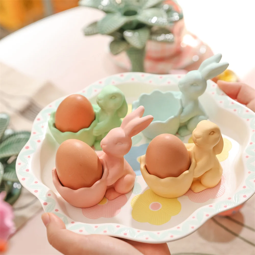 Nicole Bunny Egg Cup Beton Siliconen Mal Handgemaakte Eierhouder Cement en Gips Mold DIY Pasen Decor Maken