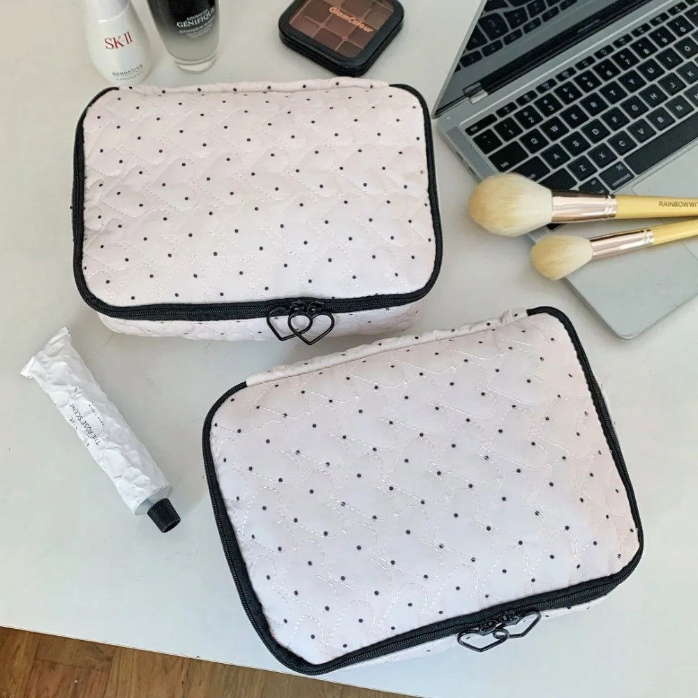 Heart Polka Dot Makeup Bag for Women Large Capacity Wet Dry Travel Toiletry Organizer High-End Ins Style Portable Clutch Pouch