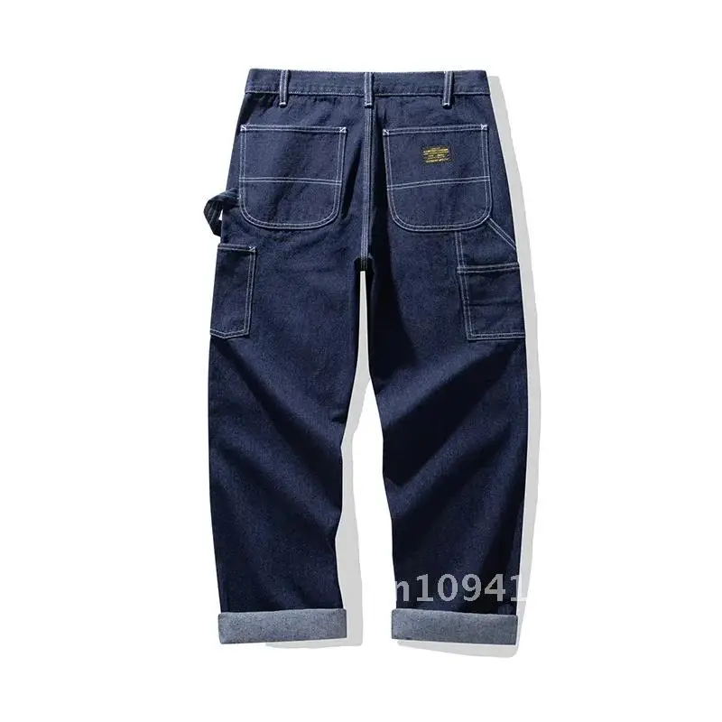 OKONKWO Outdoor Denim Railway Workers Pants AMEKAJI Multi Original Striped Overalls Pocket Trousers Hiking Trekking Camping Work