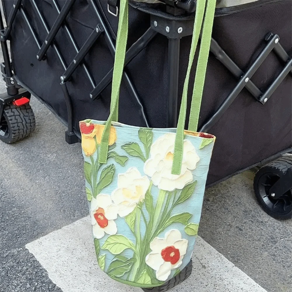 Material de lona padrão floral balde saco estilo versátil crossbody grande capacidade bolsa ombro design floral na moda