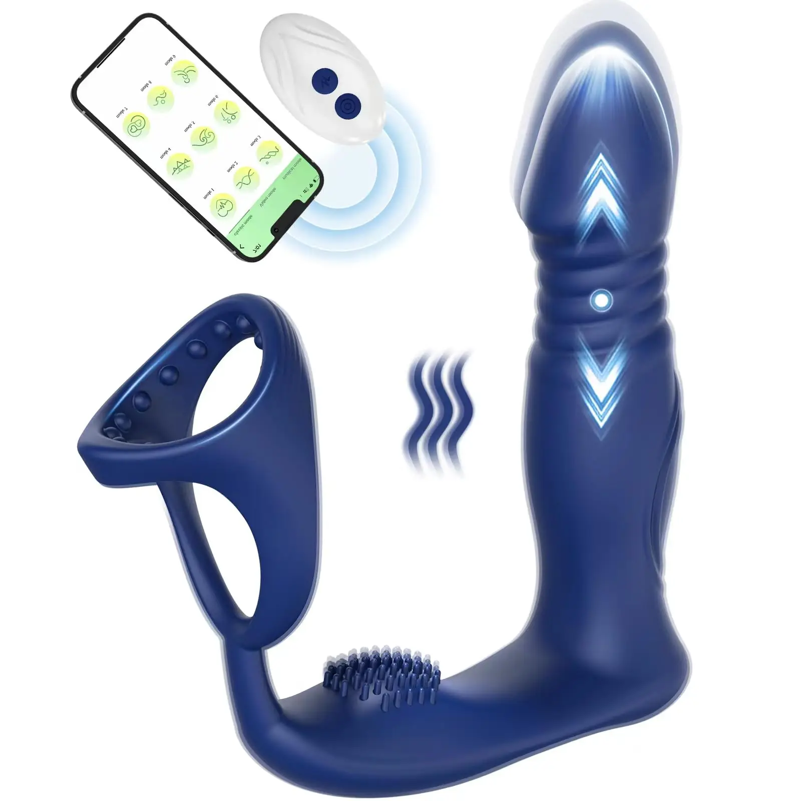 

Male Sex Toys Prostate Massager with Penis Ring, 3 Thrusting Speeds & 10 Vibration Modes, App & Remote Control Vibrator