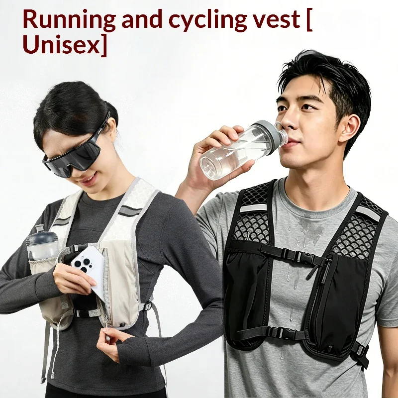 2pcs Unisex Lightweight Running Vest Breathable Mesh Cycling Vest Multi-Pocket Outdoor Sports Vest for Marathon Trail Hiking