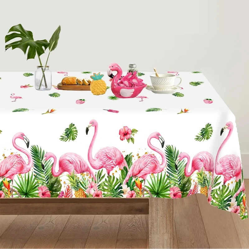 VIKAMA Tropical Flamingo Tablecloth Pineapple Palm Leaf Waterproof Rectangle Table Cover Summer Party Dining Table Decor