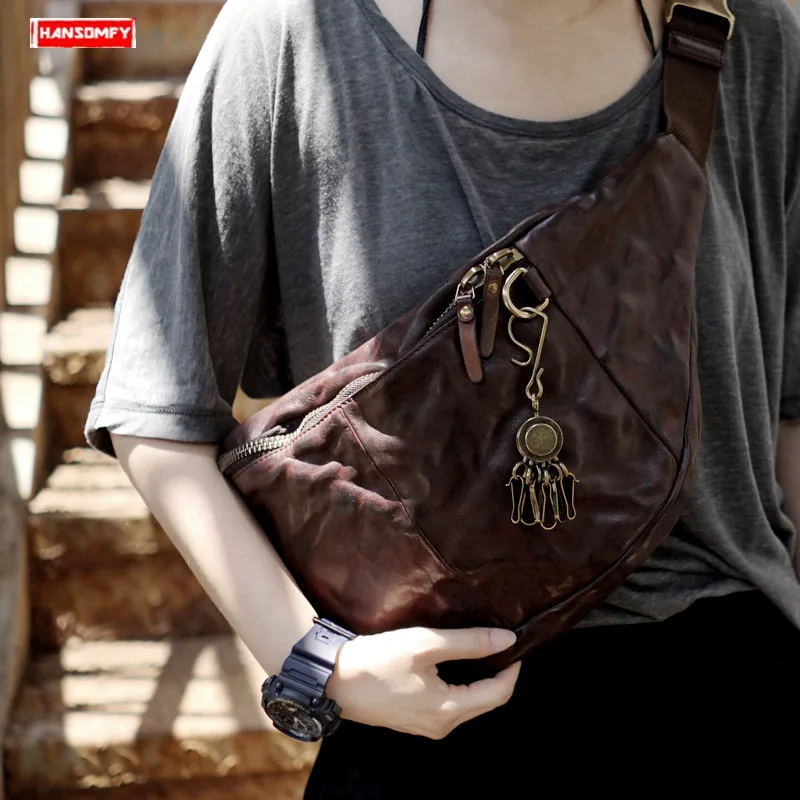 

2026 New Women's Chest Bag Folds Female Waist Pack Messenger Bags Handmade Cowhide Leather Real Genuine Leather Big