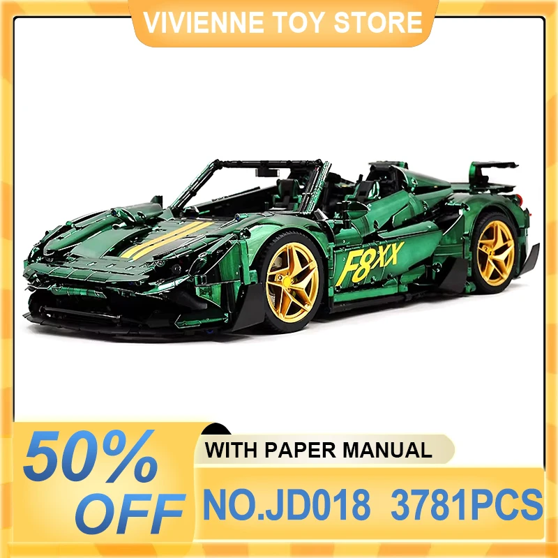 

MOC JD018 Технический гальванический зеленый гоночный спортивный автомобиль F8 Модель гиперкара Строительные блоки Головоломки Детские игрушки Рождественские подарки