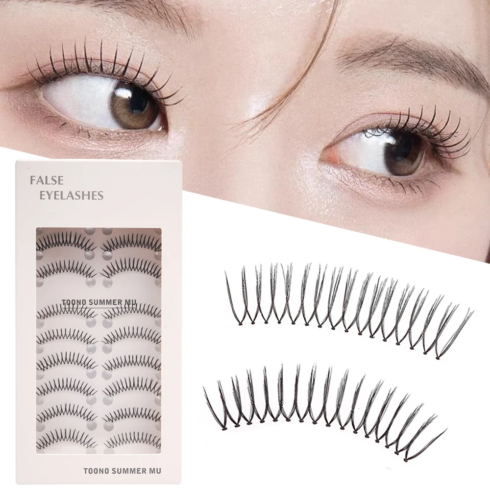 10 pares de cílios postiços com 1 pc pinça grátis extensão de cílios tira transparente em forma de u cílios postiços maquiagem diária dos olhos chicote