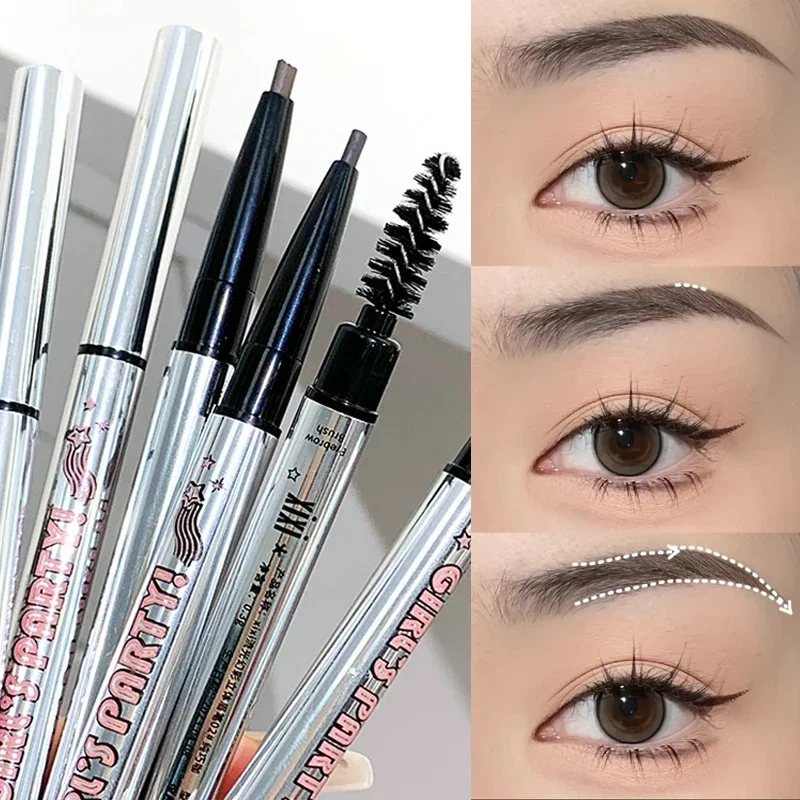 Waterproof Rotatable Gray Brown Eyebrow Pencil Lasting No Blooming Triangle Smooth Matte Double Head Eyebrow Tattoo Pen Makeup