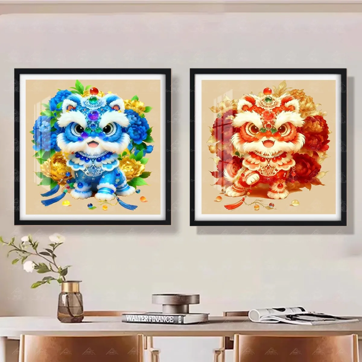 

9ct 75x75cm Chinese Lion Dance Embroidery DIY Printed Kit Cross Stitch Thread Needlework Sets Home Decor Crafts With Needles