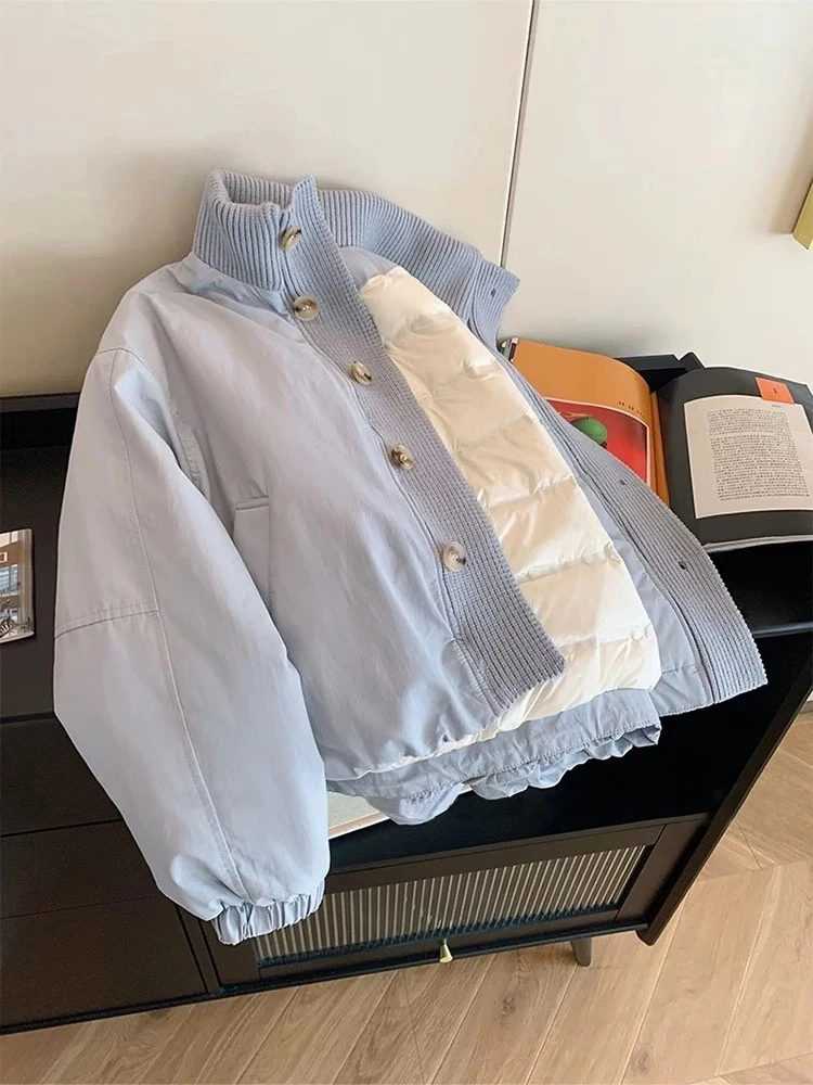 

Корейский Sle Ins, простой вязаный воротник-стойка, хлопковая мужская куртка, повседневная универсальная теплая зимняя модная верхняя одежда