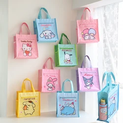 Sanrio Cinnamoroll Kuromi Mymelody Cartoon Oxford cloth Double Layer Tuition Bag Art Bag School Tote Bag Girl Learn Tote Gifts