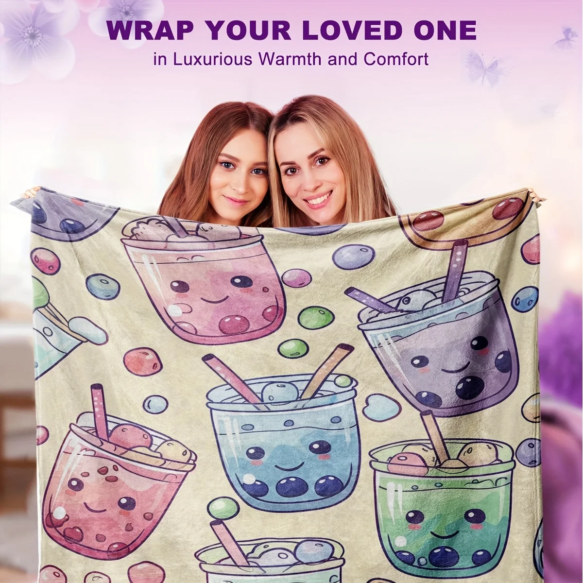 1pc Boba Milk Tea Blanket Kawaii Cup Cartoon and Green Tea Blanket on Milk Light Soft Comfortable Sofa Blanket Throw Blanket Sof