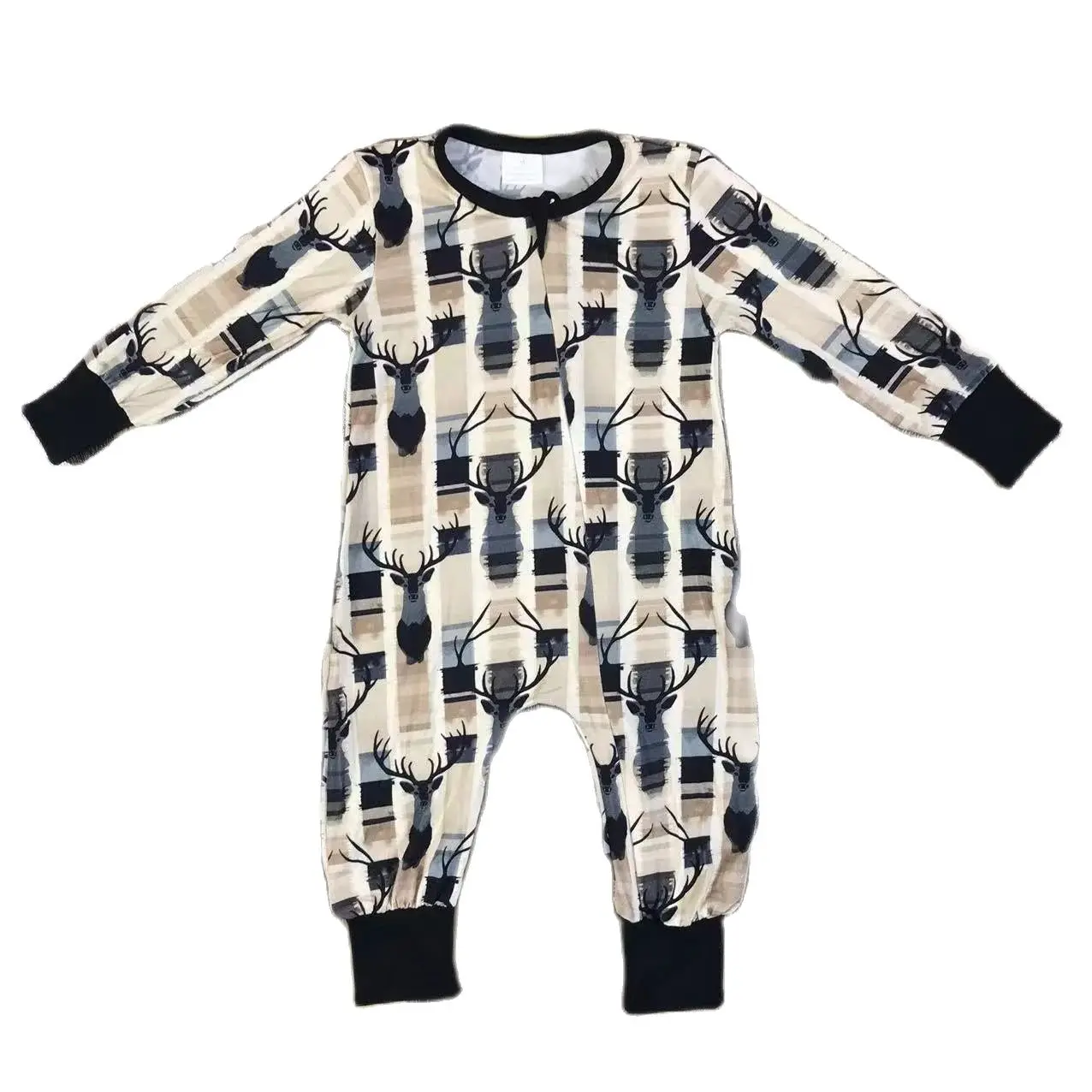 Western Totem Bamboo Spandex Invisible Zipper Sleepers kids Toddler Sleepwear Bamboo Fiber Cactus and Cow Print Baby Rompers