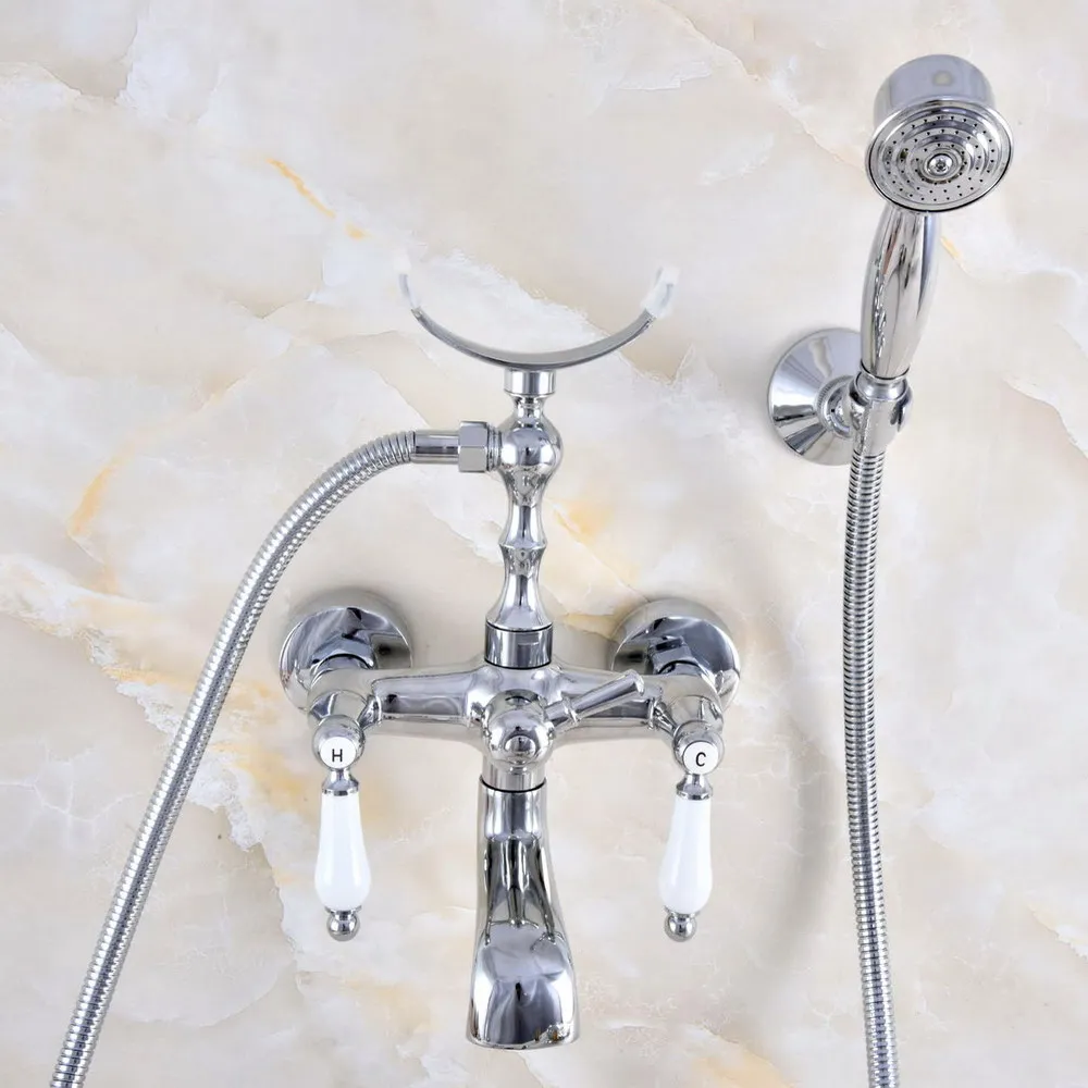 

Silver Polished Chrome Brass Wall Mounted Bathroom Bath Tub Faucet Set with 1500MM Hand Held Shower Spray Mixer Tap 2na701