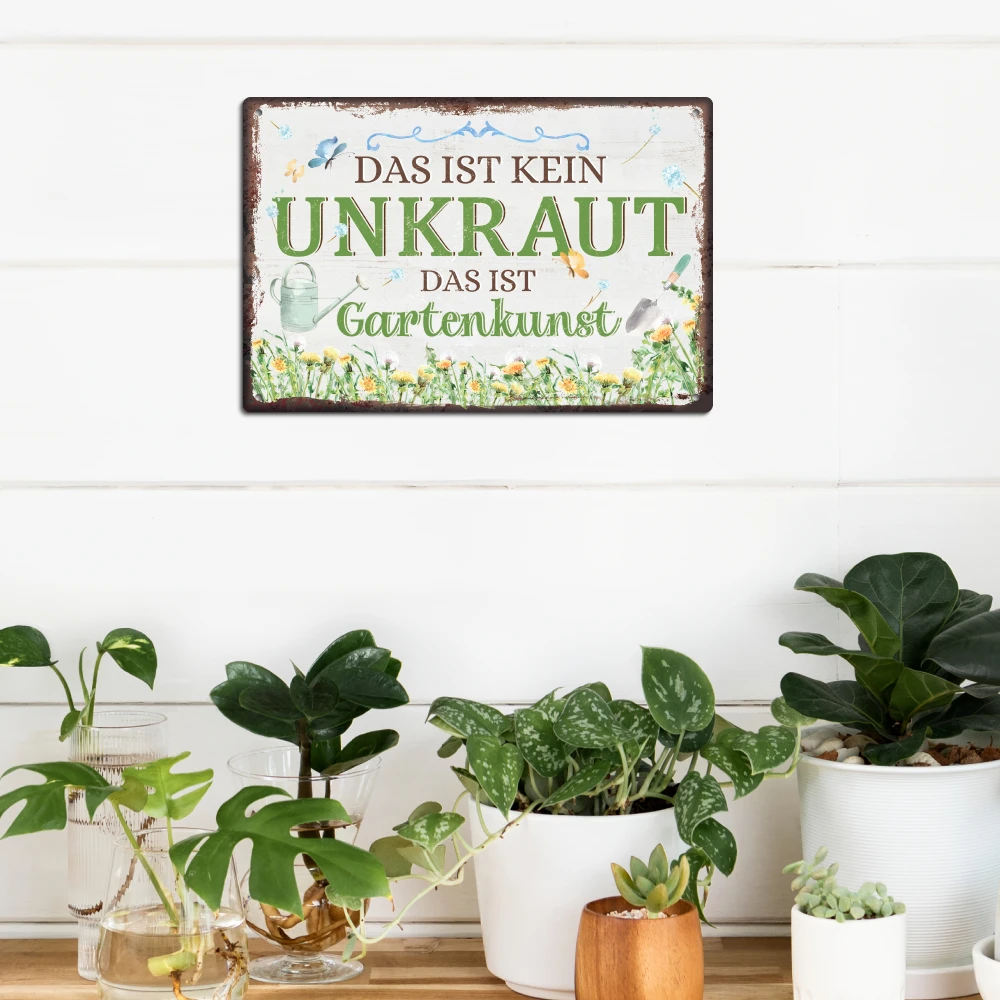 Putuo Decor German Vintage Tin Sign, Das Ist Kein Unkraut Das Ist Gartenkunst, Wall Art Decor for Home Farmhouse Garden Backyard