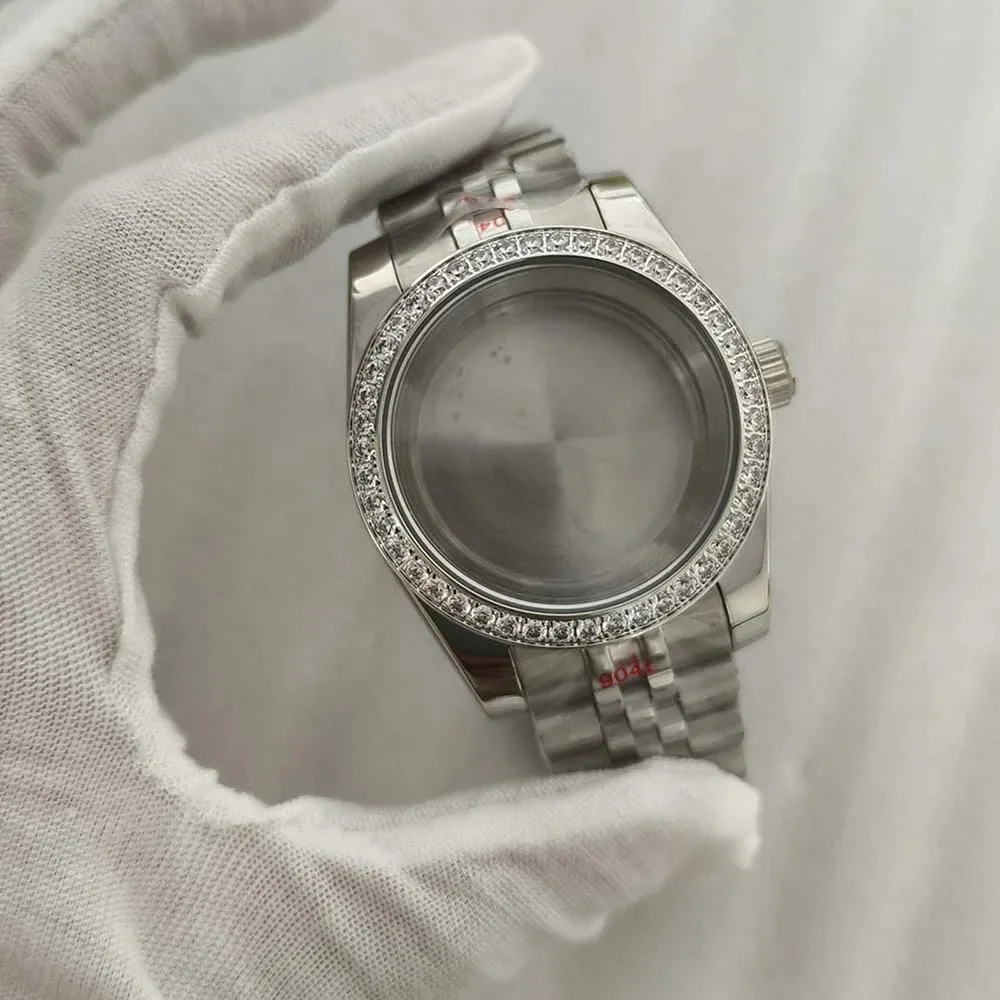 36 مللي متر/39 مللي متر ساعة + حزام الياقوت الزجاج الماس الحافة الحال بالنسبة NH35 NH36 4R 7S ساعة يد تعمل بالحركة أجزاء الفضة الذهب روز