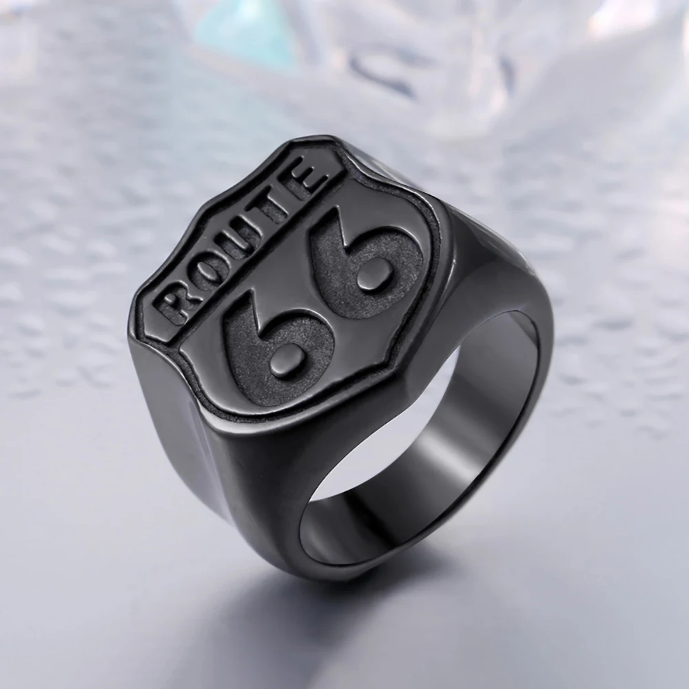 Vintage 316L Stainless Steel Road Route 66 Rings For Men Boys Fashion High Quality Punk Biker Party Jewelry Gifts Dropshipping