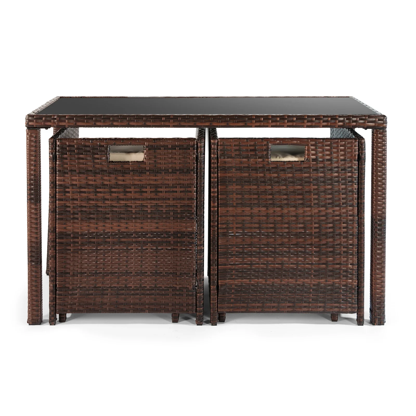 [Flash Sale]5-Piece Rattan Dining Table Set Include 1 Rectangle PE Wicker Table+2 Armchairs+2 Ottoman for Patio Poolside Garden