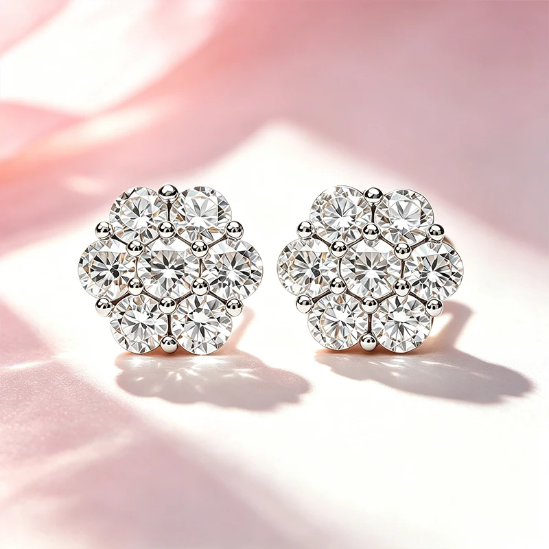 Neue 3mm Blumenförmige Moissanit-Ohrringe S925 Silber 18K Vergoldung D-Farbe Damen-Moissanit-Ohrringe mit GRA-Zertifikat – Detail 6