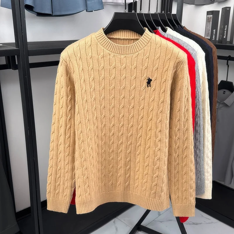 Hochwertiger Herbst-Winter-Pullover Luxusmarke Klassischer Paul Pony Bestickter Herren-Rundhalspullover Lässiger Jacquard-Strickpullover – Detail 12