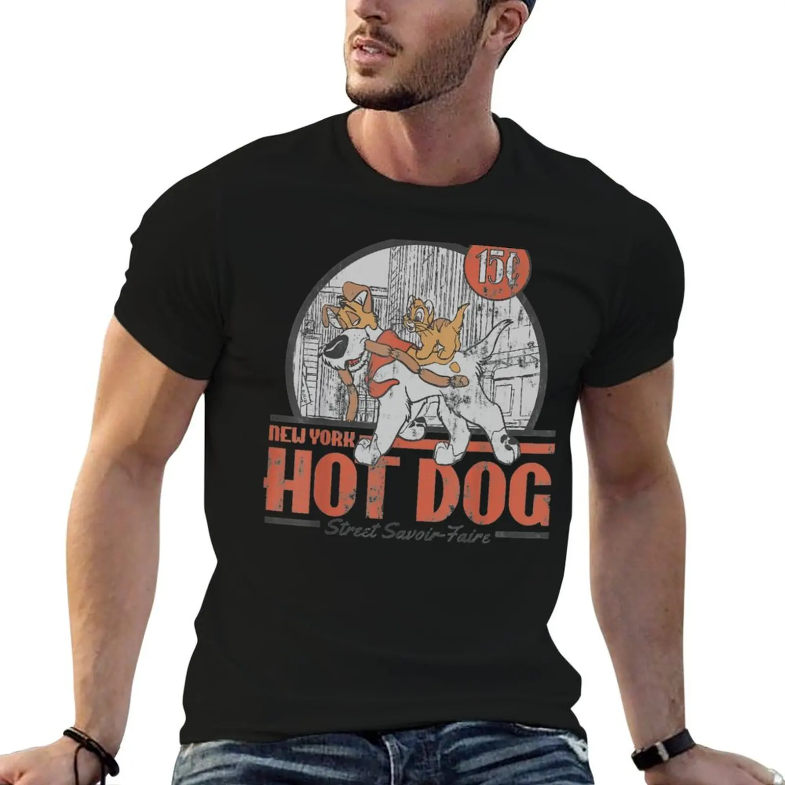 Oliver & Company New York Hot Dog Poster T-Shirt Large Size Casual Tee Shirt