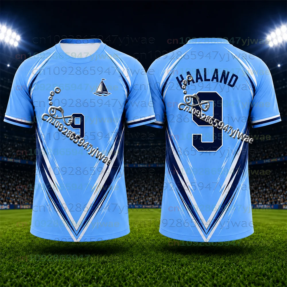 2026/27 New Haaland Blue Shirt Football Sportswear No. 9 3D Printed Tee Men's Women's Breathable And Quick-Drying Sports T-shirt