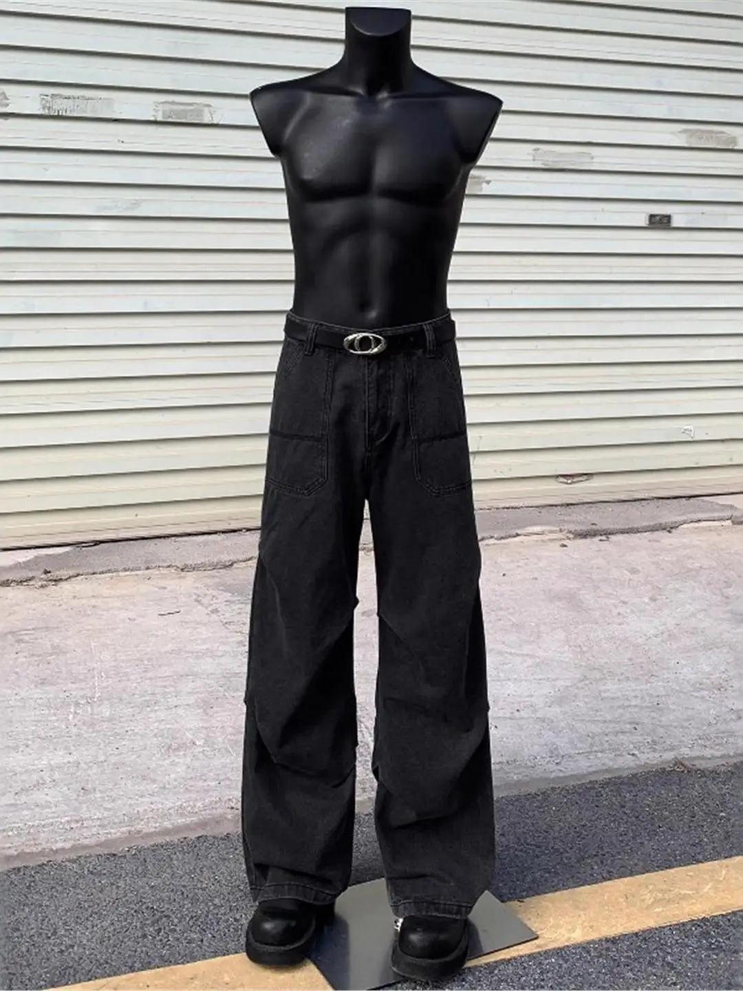 

Retro American Waed Folded Work Pants Men Women Loose Casual Jeans Street Sle Durable Straight Leg Loose Fit Denim