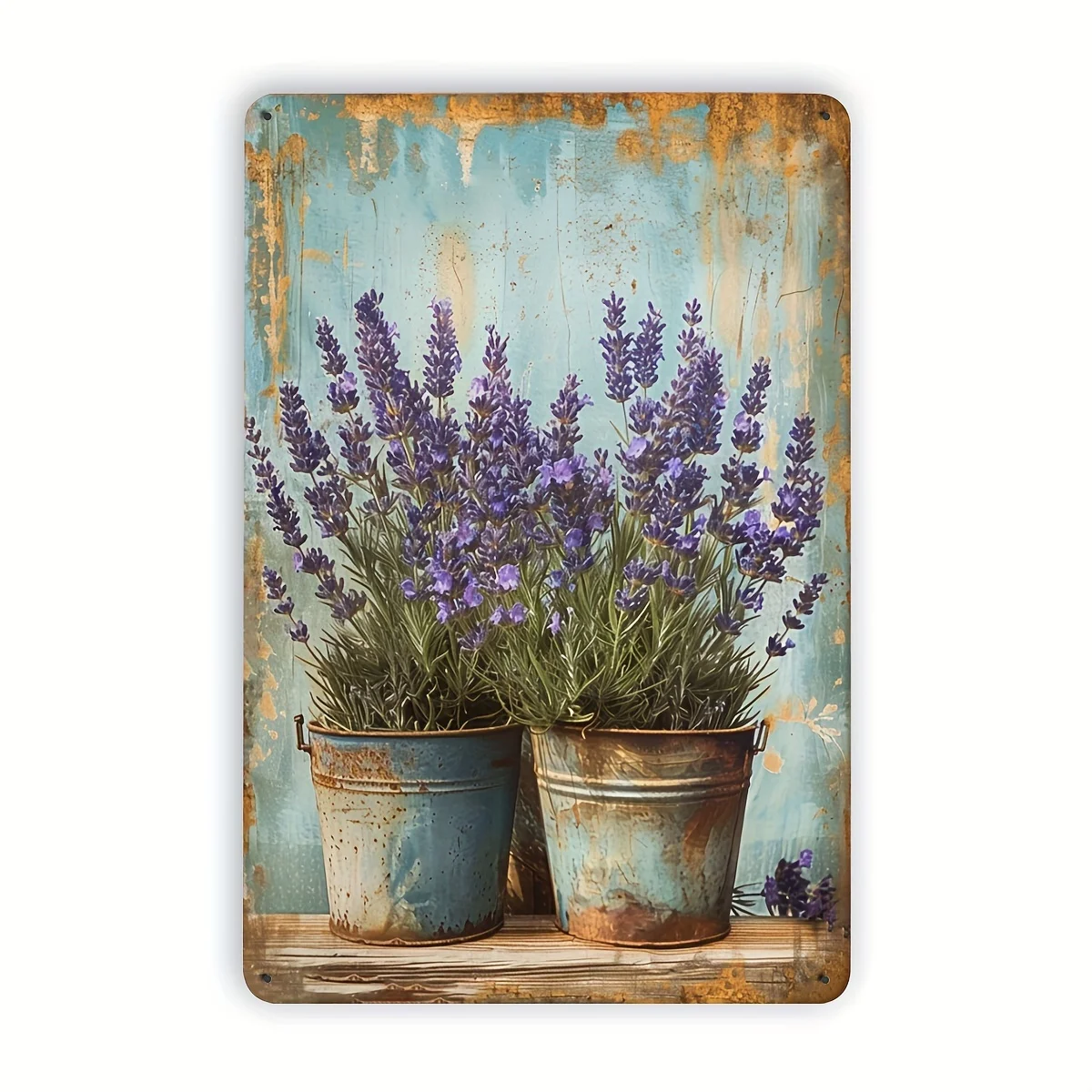 2D Flat - Charming Vintage-Style Lavender Potted Plants Metal Sign for Wall Decoration - a Rustic Poster Suitable for Home, B