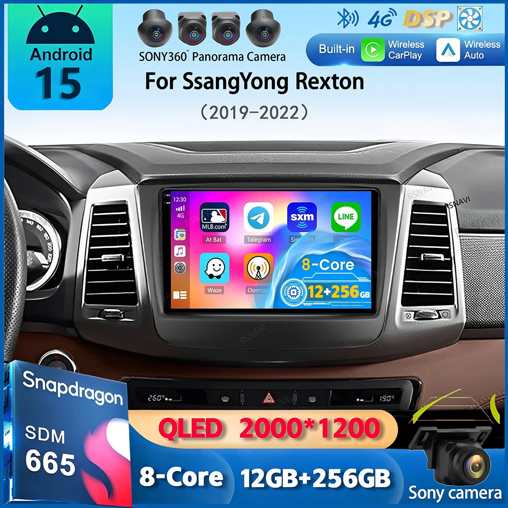 Android 15 Carplay Auto pour SsangYong Rexton 2019 2020 2021 2022 autoradio GPS lecteur multimédia stéréo 360 caméra 4G + WiFi DSP
