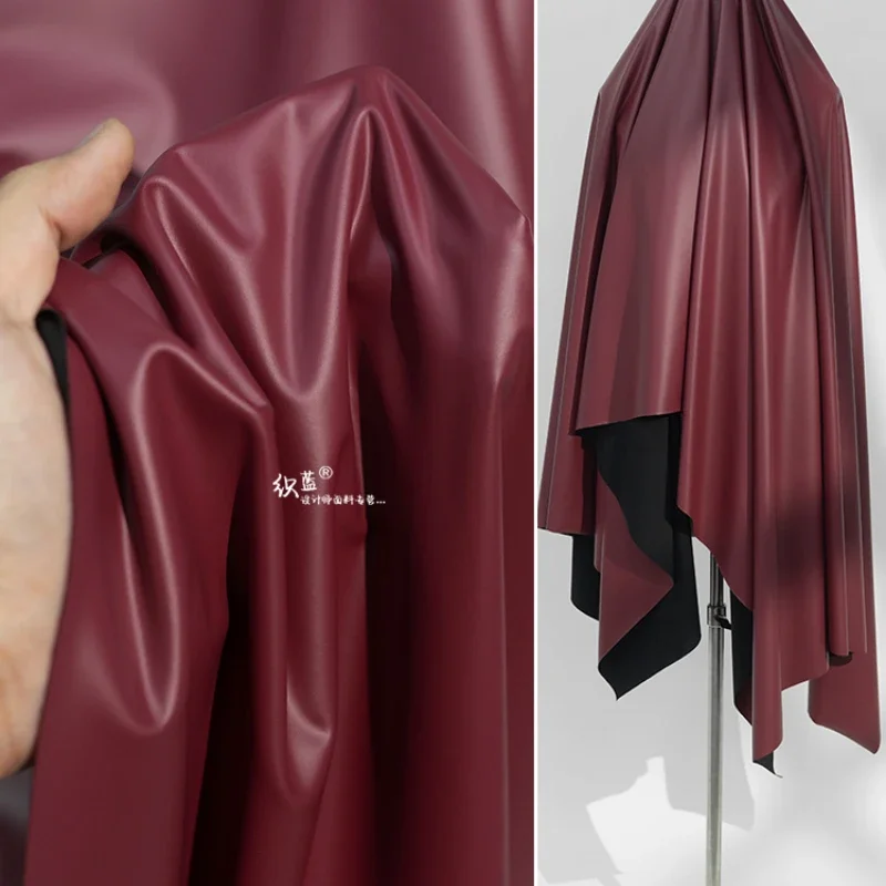 Wine Red PU Leather Fabric Matte Four Sided Elasticity Lambskin for Clothing Designer Diy Sewing cloth By The Meter Material