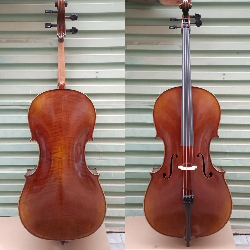 Professional handmade antique Cello 4/4 Natural Flamed maple solid wood Spruce top Panel cello Musical Instruments with bag bow