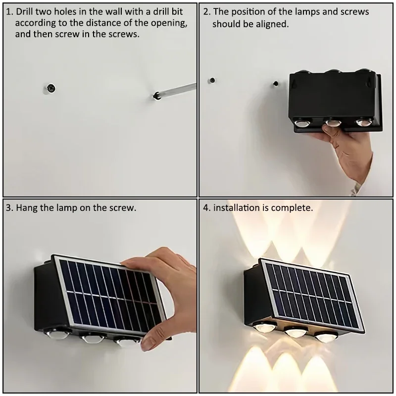 4/6/8 LED Waterproof IP65 Exterior Wall Light Outdoor Indoor Solar Wall Light Courtyard Garden Balcony Corridor Lighting Fixture