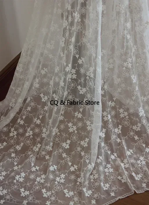 Tessuto di pizzo ricamato con fiori a rete bianca per abito da sposa, tovaglia, tenda, decorazione, accessori fai da te fatti a mano