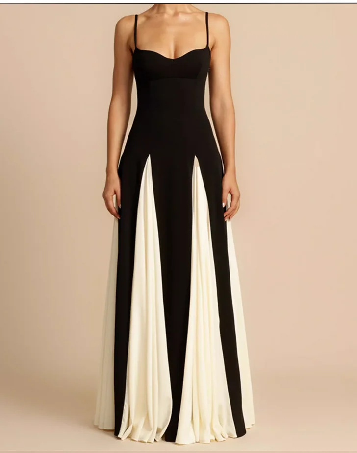 فستان مثير متطور باللونين الأبيض والأسود على الطراز الفرنسي للنساء، مثالي لفصل الشتاء وExuding a high-end va #2