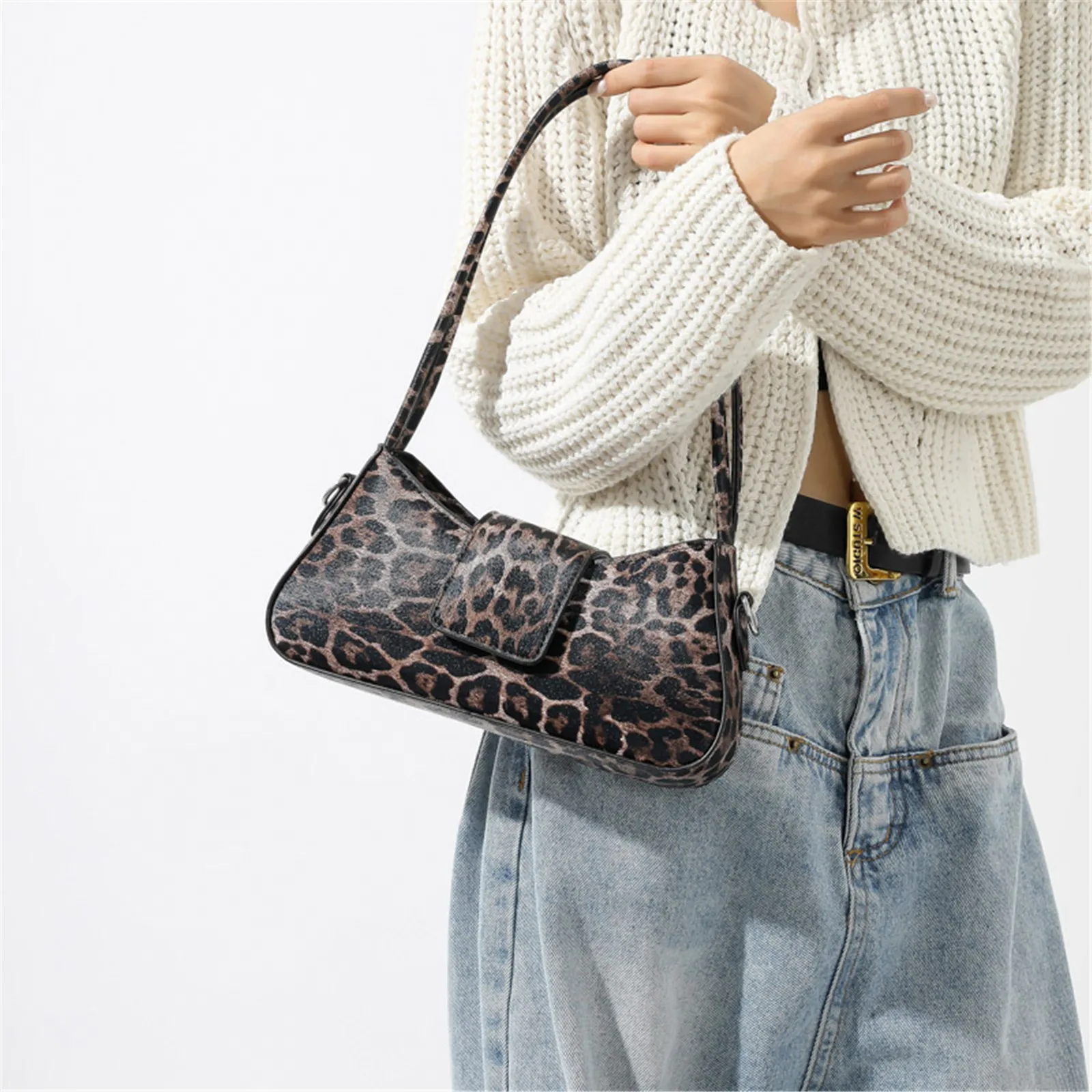 French Style Underarm Bag for Women Brown Black Leopard Handbag Shoulder Bags Female Vintage PU Leather Crossbody Bags Versatile