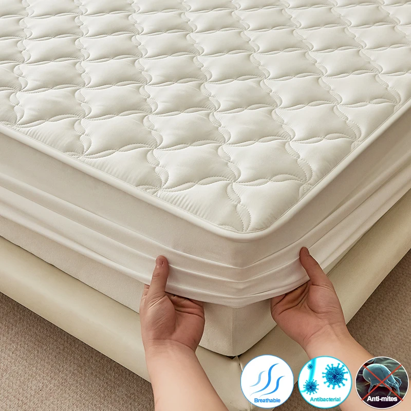 Breathable Mattress Cover Quilted Mattress Protector, Anti-Mite Antibacterial Fitted Sheet, Non-Slip Silent Wrinkle Resistant