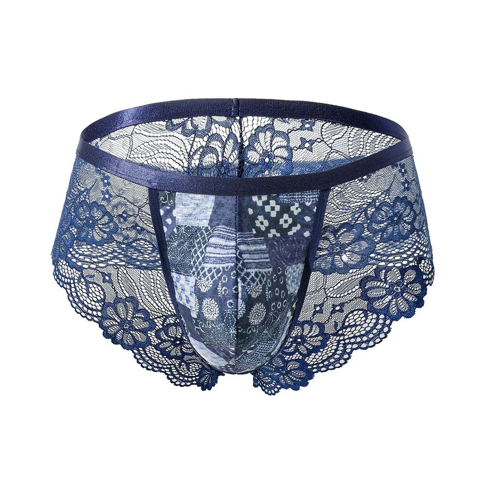 ชาย Sissy กางเกงลูกไม้ Bugle กระเป๋ากางเกง Low-Rise บิกินี่ Soft Breath Thongs เร้าอารมณ์ชุดชั้นในชุดชั้นใน