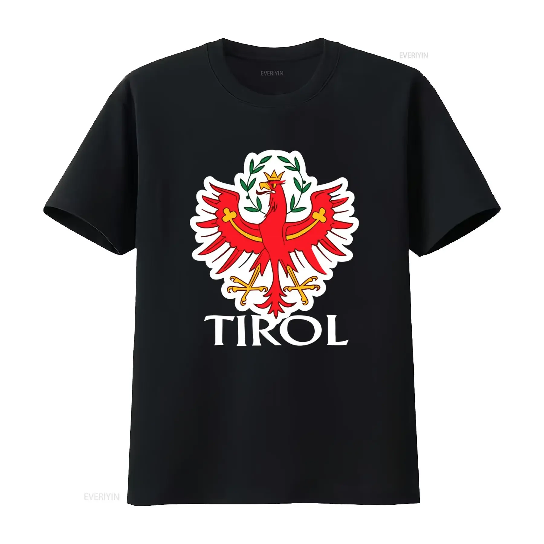 Tirol T Shirt 39847 with Red Eagle and Crown Print vintage Washed Slightly Casual Versatile streetwear homme Unisex Stretched