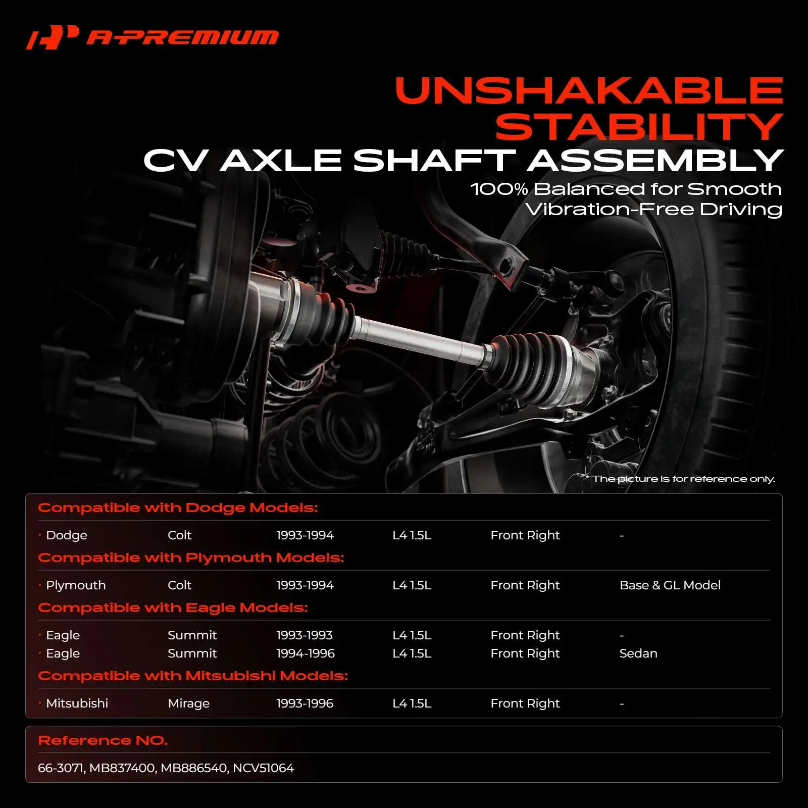 A-Premium Front Passenger Side CV Axle Assembly for Mitsubishi Mirage 1993-1996 Dodge Colt 1993-1994 Eagle Summit 1993-1996