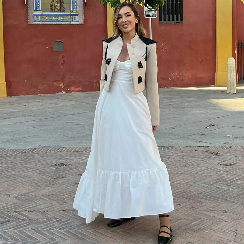 Dresses Summer Women's 2025 New Chic Beige Tube Top Camisole Long Holiday Dress Women Street Fashion Slim Elegant Youth Dress