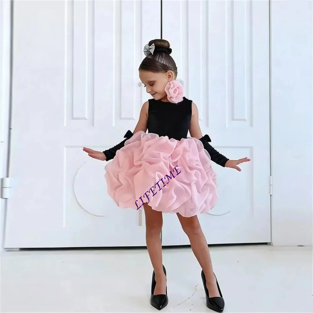 Schönes, individuell gestaltetes Blumenmädchenkleid für die Hochzeit, ärmelloses, knielanges Samtkleid für Kindergeburtstage, Erstkommunionkleid