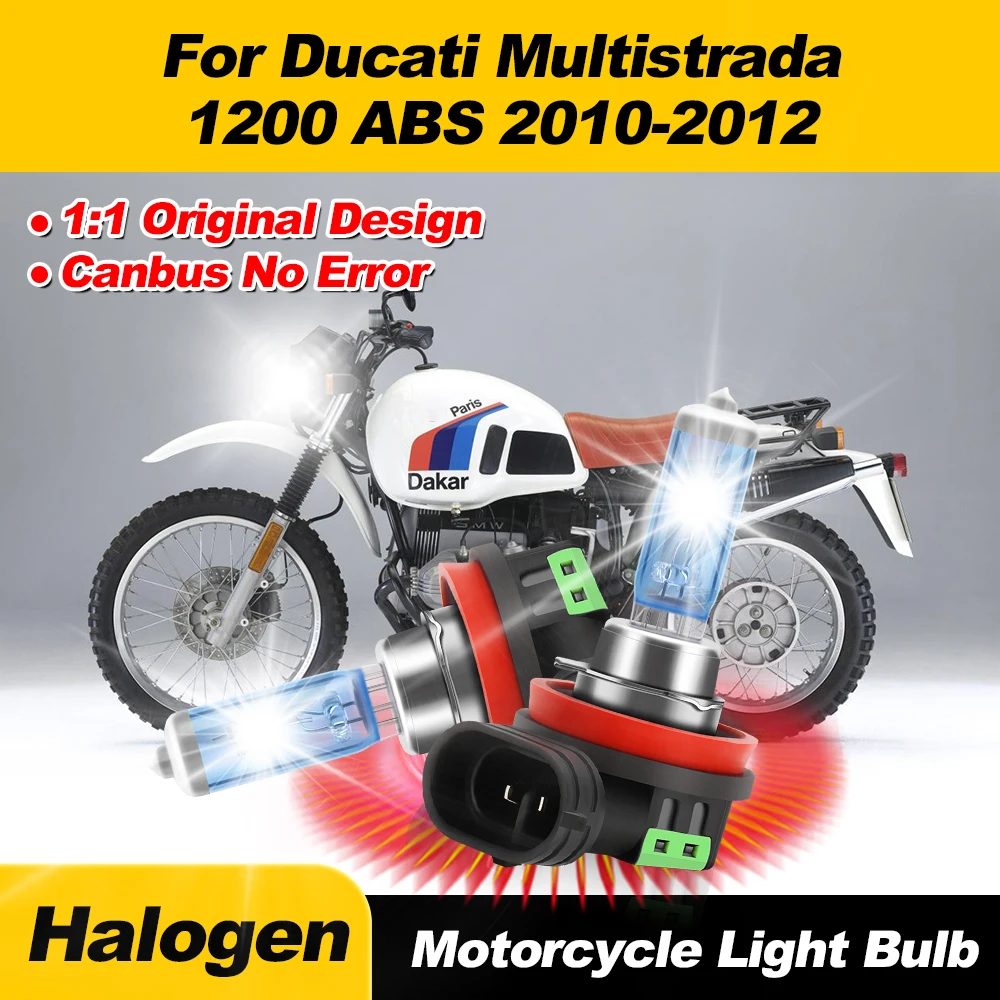 

100W H11 Halogen Headlight Bulbs 20000LM Motorcycle Lights 12V 6000K White For Ducati Multistrada 1200 ABS 2010 2011 2012