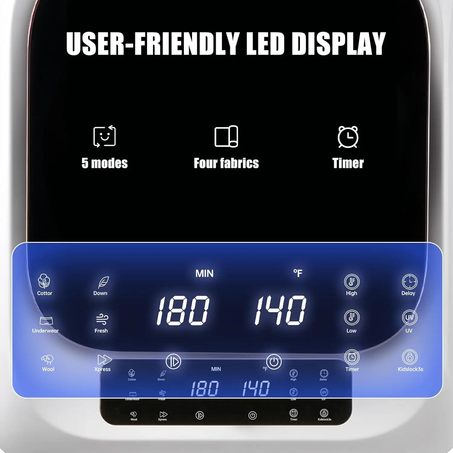 Dryer with LCD Control Panel, 1.5 cu.ft Mini Clothes Dryer Machine with Stainless Steel Tub, 5 Modes, 850W 10 lbs Front Load Sma