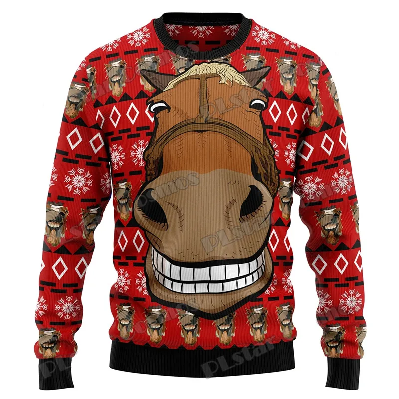 Winter Men's Fashion Sweater Beautiful Love Horses 3D Printed Ugly Christmas Sweater Neutral Casual Warm Knitted Pullover Y1009