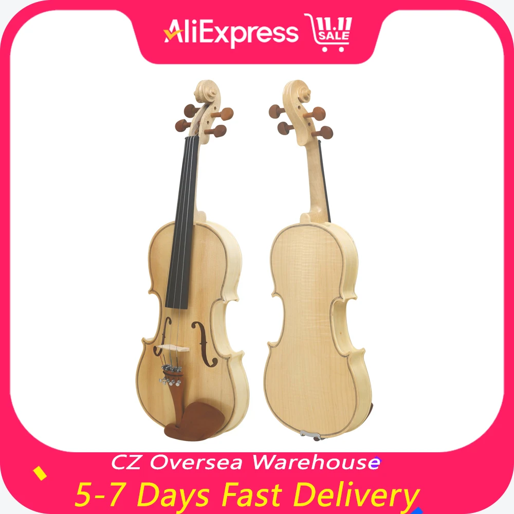 4/4 Violin Spruce Top Maple Craft Tiger Stripe Ebony Parts Handcrafted 4/4 Violin with Spruce Top for Beginners Professionals