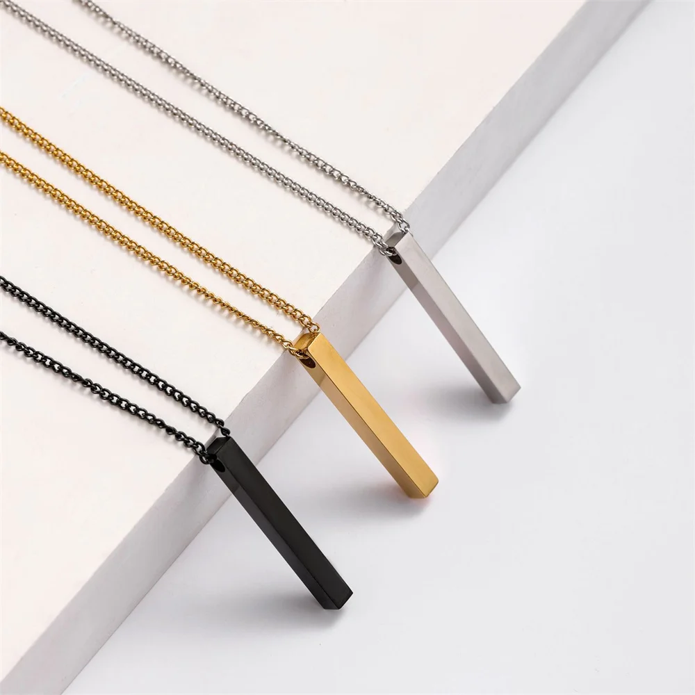 Simple Blank Wishing Bar Pendant Necklace Charm Men Women Waterproof Dangle Vertical Cuboid Stick Jewelry Gift