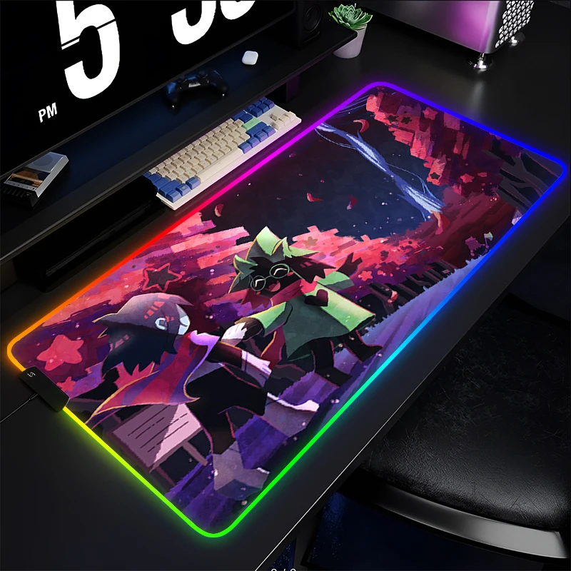 RGB Mouse Pad Anime LED PC Computer Gamer D-deltarune Extended Desk Mat Gaming Accessories Laptop Kawaii Mousepad Keyboard Pad
