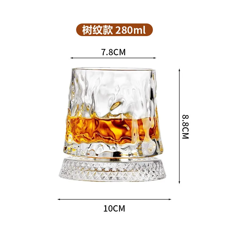 Crystal Rotating Whisky Tumblers Set - Cocktail Whiskey Glasses for Bourbon Scotch Vodka Bar Drinkware for Whiskey Drinks