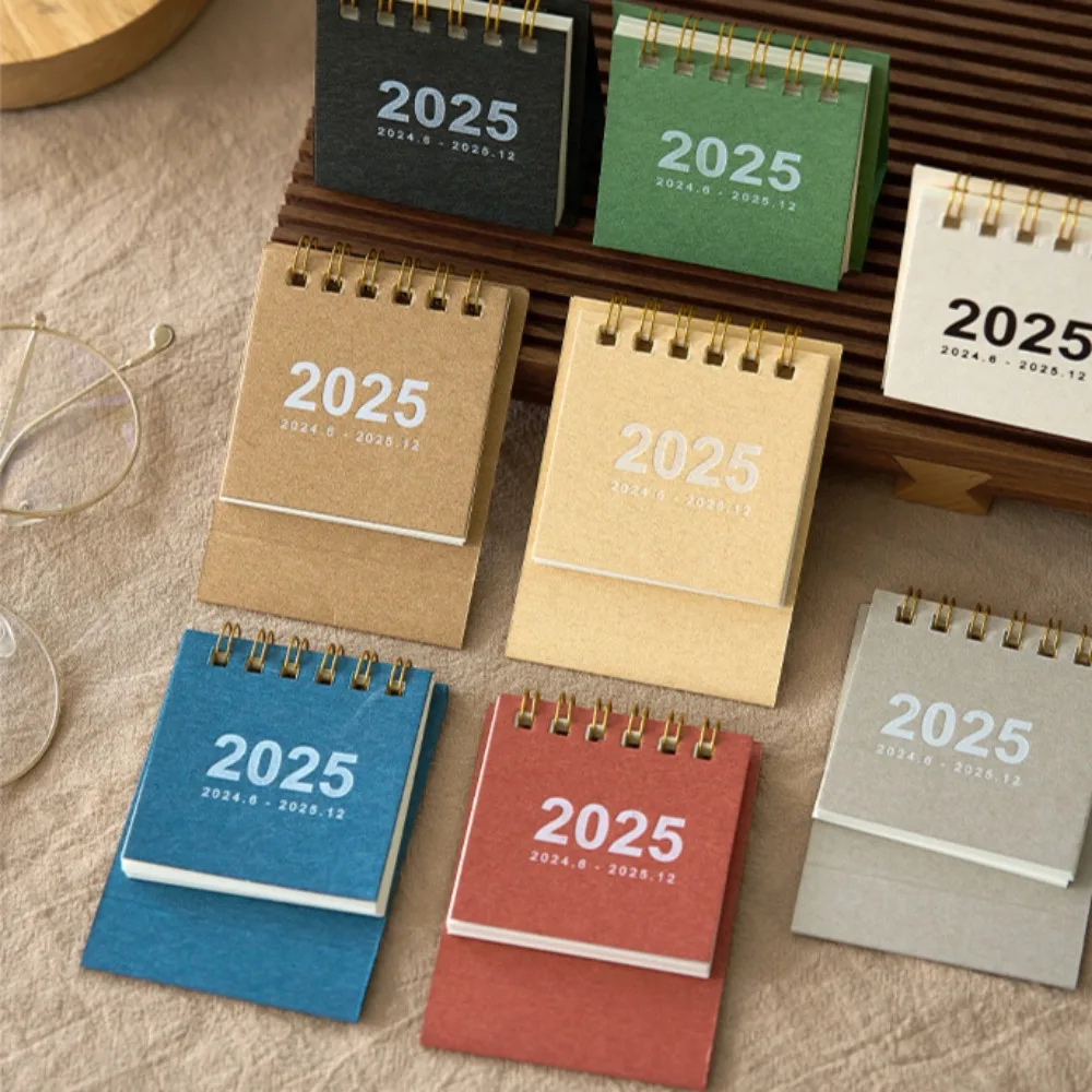 2025 Mini Table Desk Calendar Morandi Table Calendar Desktop Decoration Creative Coil Plan Solid Color Desk Calendar