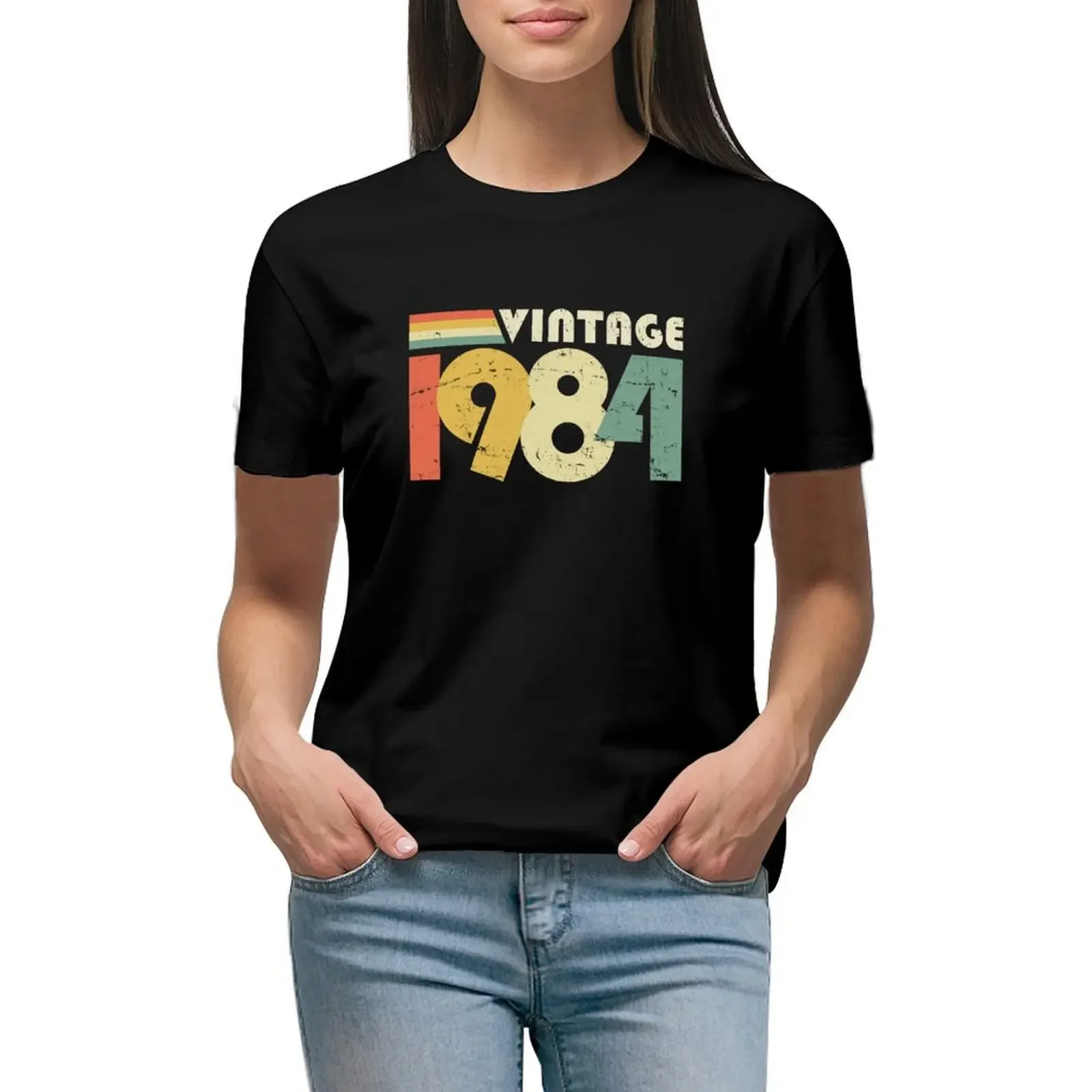 

Vintage 1984, 40th Birthday Gift Distressed Design T-Shirt plain vintage summer tops summer clothes Women's summer blouses 2024